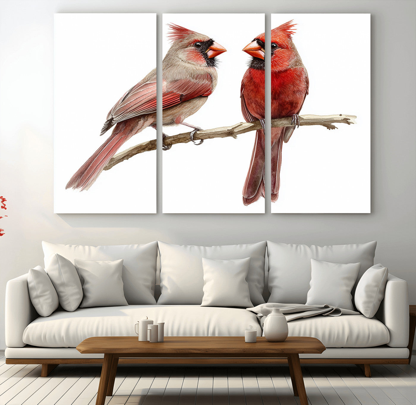 MGV-CV-48X32-3P - Cardinal Bird Canvas Wall Art - Male and Female Cardinal Print - Abstract Bird Wall Decor for Home -