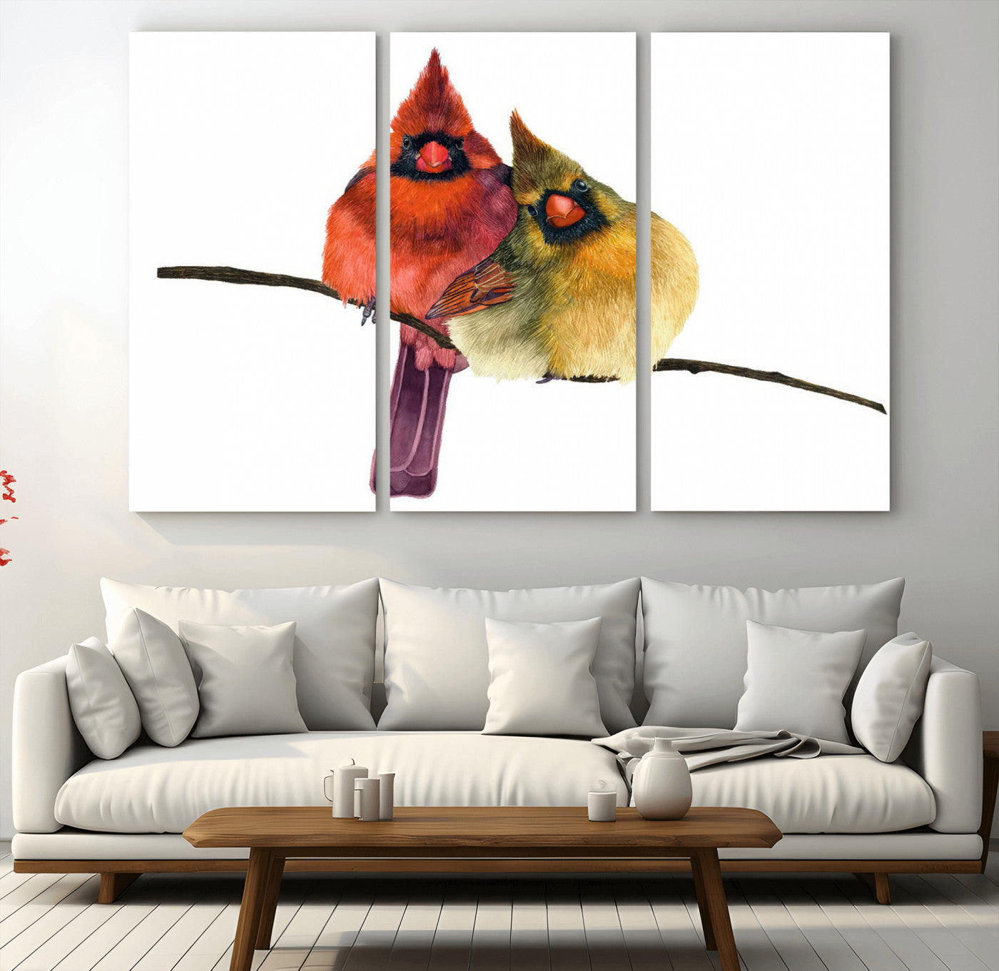 MGV-CV-48X32-3P - Cardinal Bird Canvas Wall Art - Male and Female Cardinal Print - Nature-Inspired Bird Wall Decor for