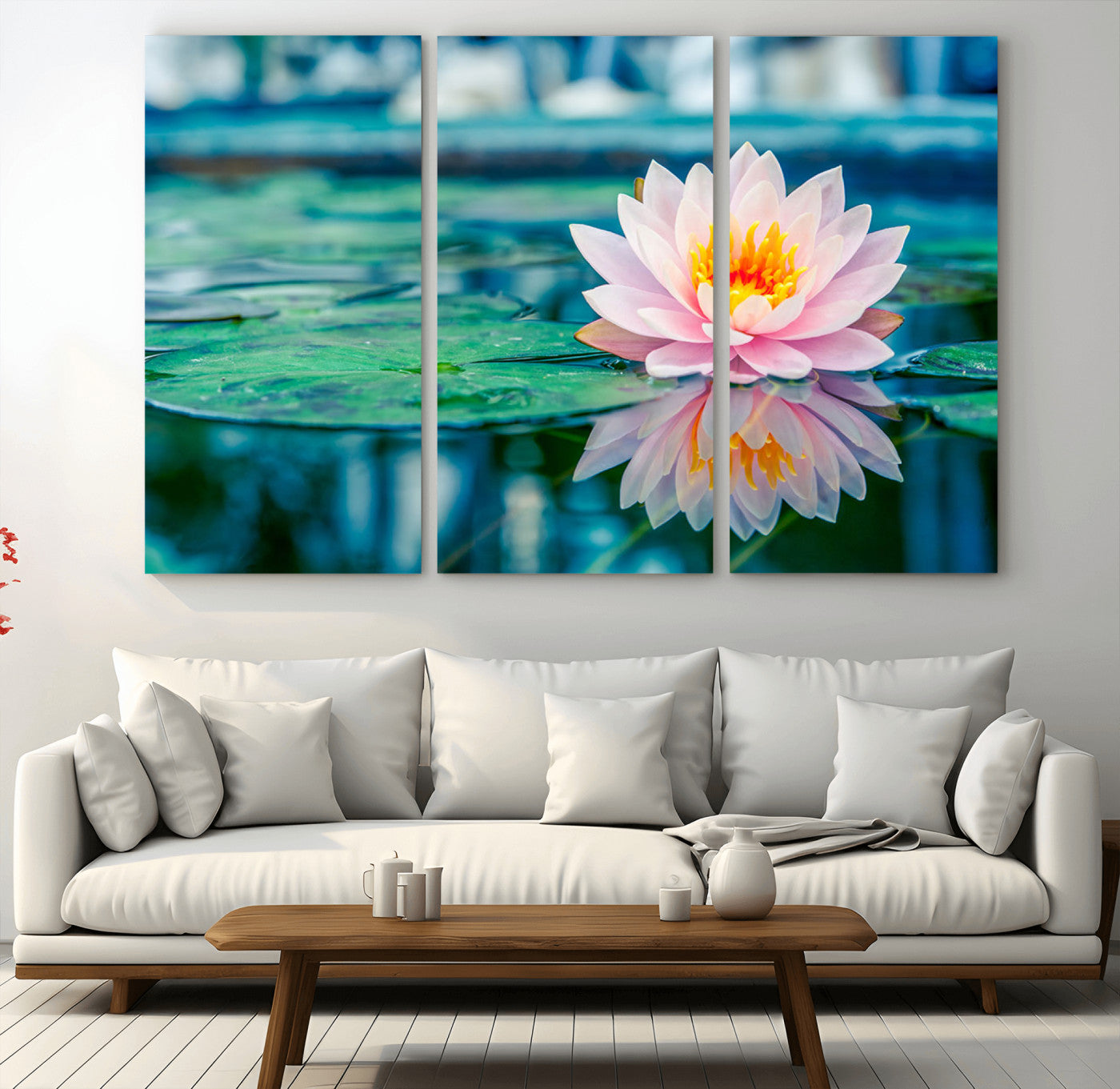 MGV-CV-48X32-3P - Lotus Flower Wall Art Canvas Print, Water Lily Large Wall Art Canvas Print for Yoga Room Decor,