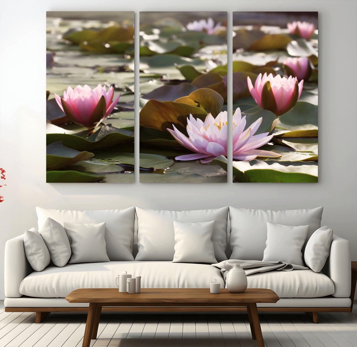 MGV-CV-48X32-3P - Lotus Flower Wall Art Canvas Print, Water Lily Large Wall Art Canvas Print for Yoga Room Decor,