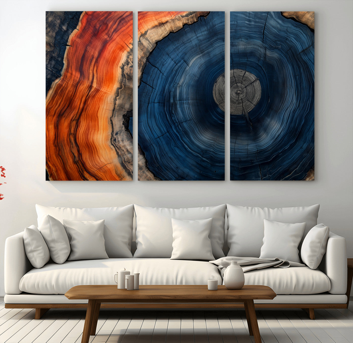 MGV-CV-48X32-3P - Tree Rings Wall Art Canvas Print, Rustic Wood Print, Framed Natural Texture Art Print, Wood Grain