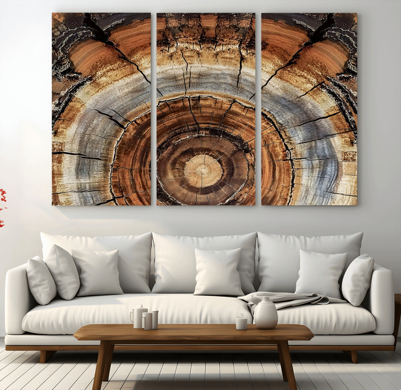 MGV-CV-48X32-3P - Tree Rings Wall Art Canvas Print, Framed Wood Texture Art Picture Print, Rustic Pattern Perfect Rustic Organic Decor Artwork