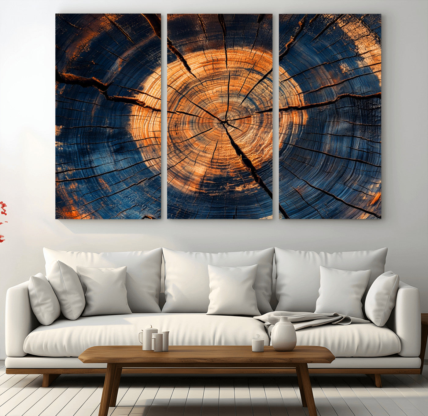 MGV-CV-48X32-3P - Burnt Wood Wall Art Canvas Print, Framed Aged Timber Art Picture Print, Rustic Tree Slice Perfect Rustic Decor Artwork