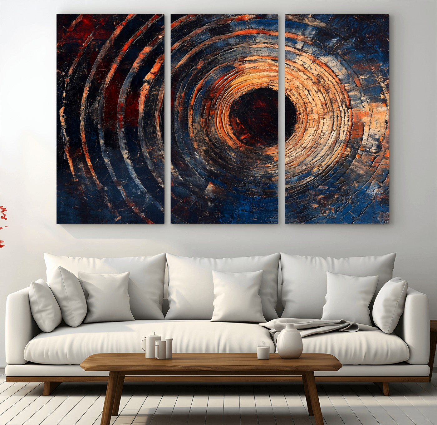 MGV-CV-48X32-3P - Wood Tree Ring Wall Art Canvas Print, Framed Natural Wood Art Picture Print, Rustic Tree Slice Perfect Rustic Decor Artwork