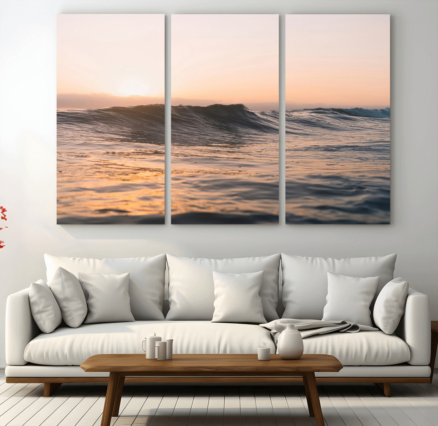 46299358-MGV-CV-36X24 - Golden Sunset Ocean Wall Art – Tranquil Waves & Peaceful Horizon Canvas Print, Soft Light and Evening Glow for Serene Beach, Home or Nature Decor