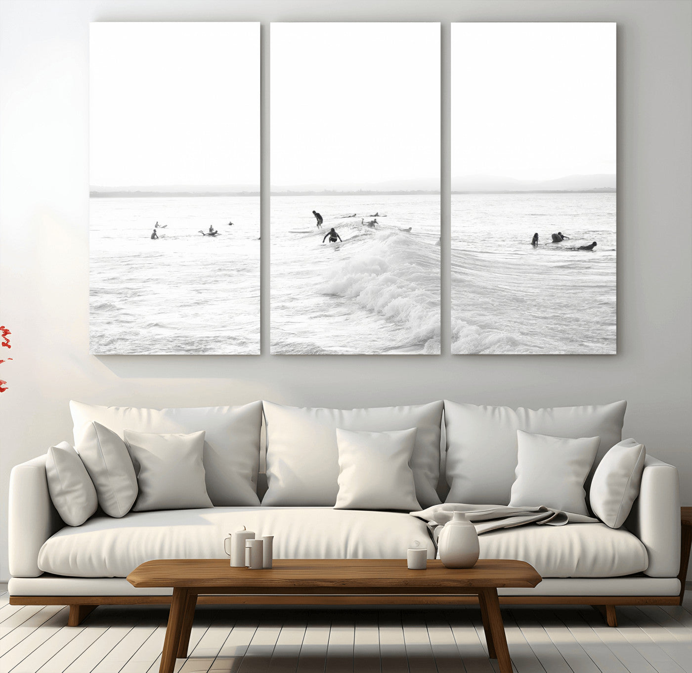 33449548-MGV-CV-36X24 - Surf Crowd Motion Wall Art – Active Surfers & Ocean Waves Canvas Print, Dynamic Water and Coastal Horizon for Living Room or Sea Adventure Decor