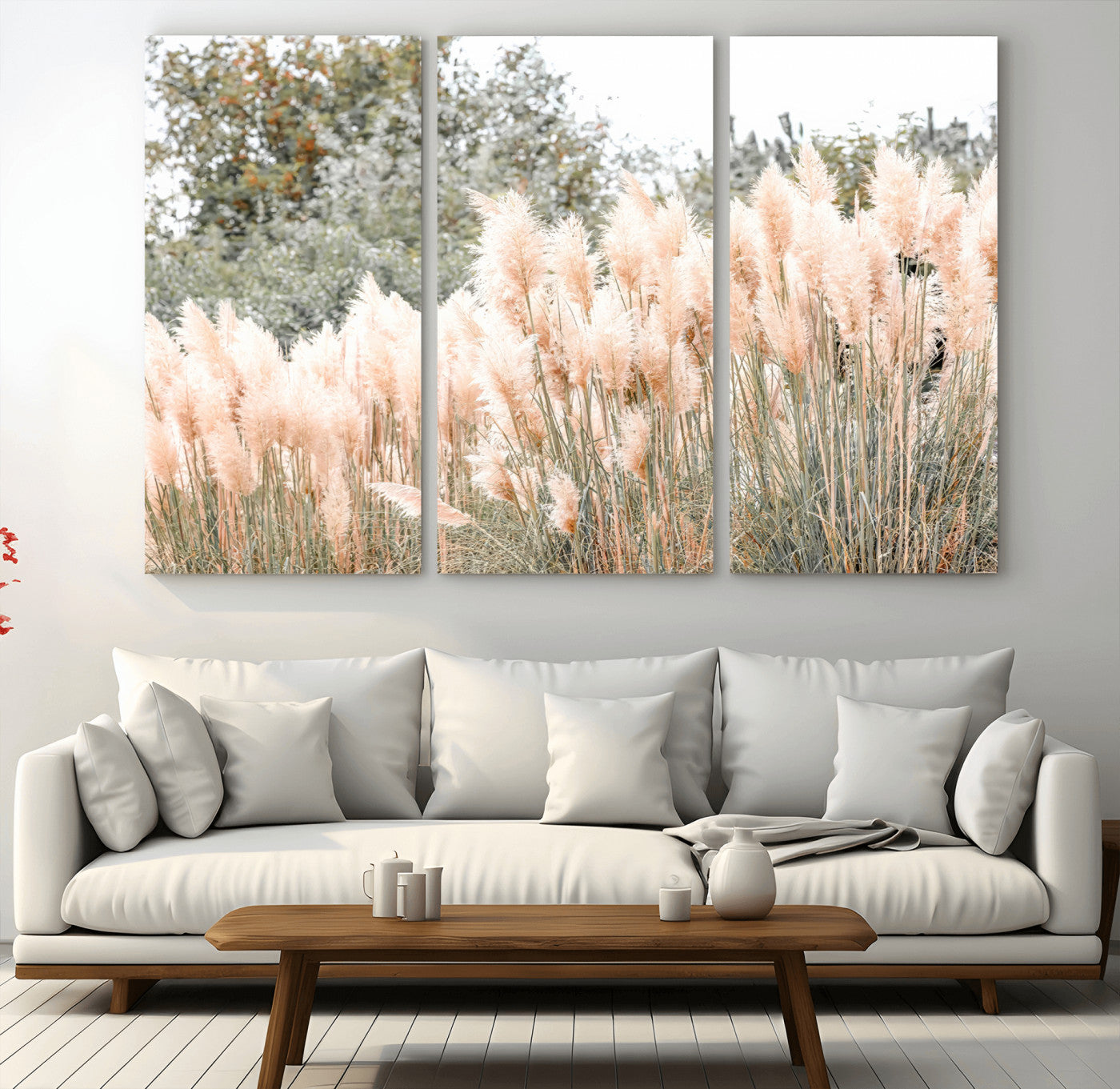21826392-MGV-CV-36X24 - Pampas Grass Wall Art – Soft Blush Hues and Natural Texture Canvas Print, Serene Outdoors & Botanical Charm for Living Room or Nature Decor