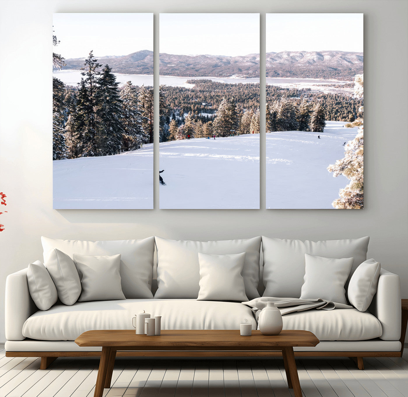 79857868-MGV-CV-36X24 - Snowboarder Wall Art – Winter Slope Canvas Print, Pine Forest, Snow-Covered Mountains, Outdoor Adventure for Living Room or Cabin Decor