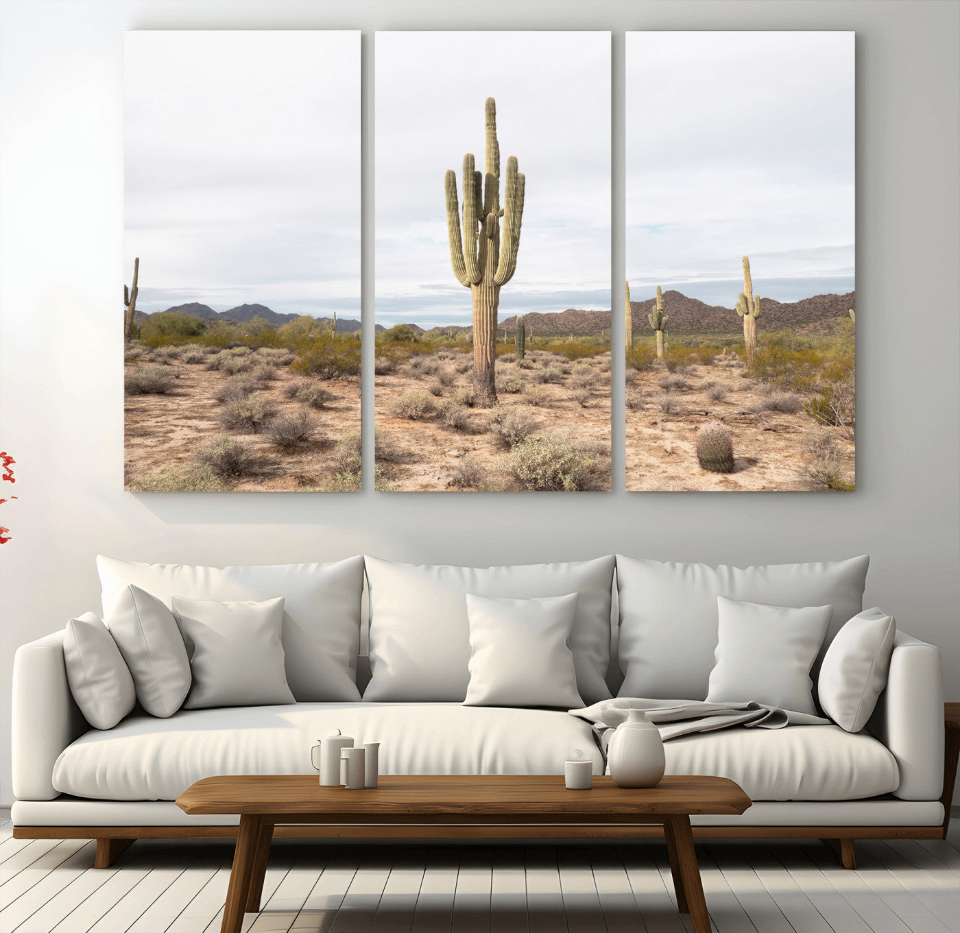 96147924-MGV-CV-36X24-Saguaro Cactus Wall Art – Framed Desert Canvas Artwork, Earthy Southwest Design, Boho Nature Decor for Home, Office