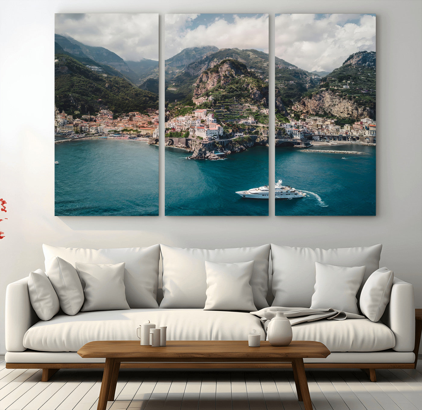 20321590-MGV-CV-36X24-Amalfi Coast Wall Art – Framed Italian Seaside Canvas Artwork, Mediterranean Landscape Design, Coastal Decor for Home, Office