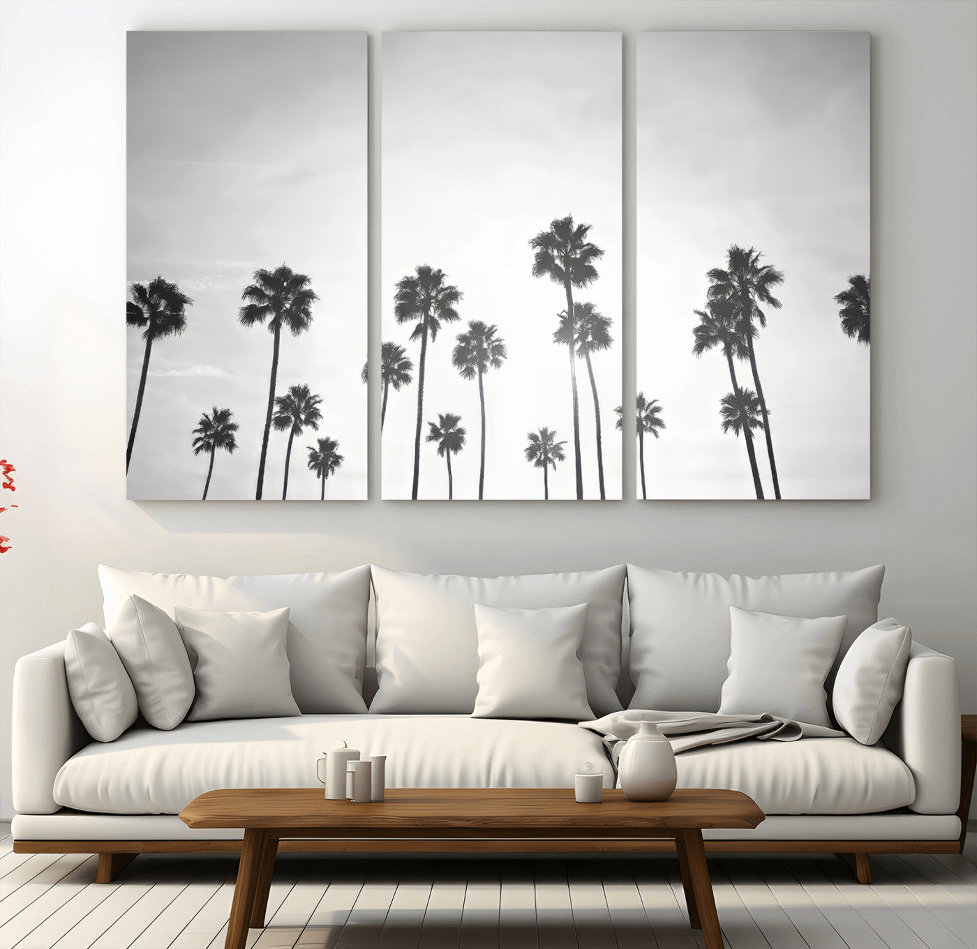62298277-MGV-CV-36X24-Monochrome Palms Wall Art Canvas Print – Framed Minimalist Silhouetted Trees Artwork for Home, Office, Living Room