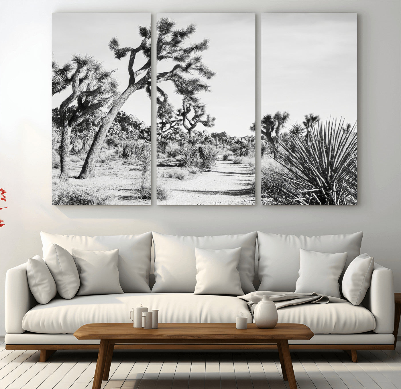 MGV-CV-48X32-3P - Joshua Tree Wall Art Canvas Print, Framed Desert Path Art Picture Print, Monochrome Desert Perfect Minimalist Desert Decor Artwork