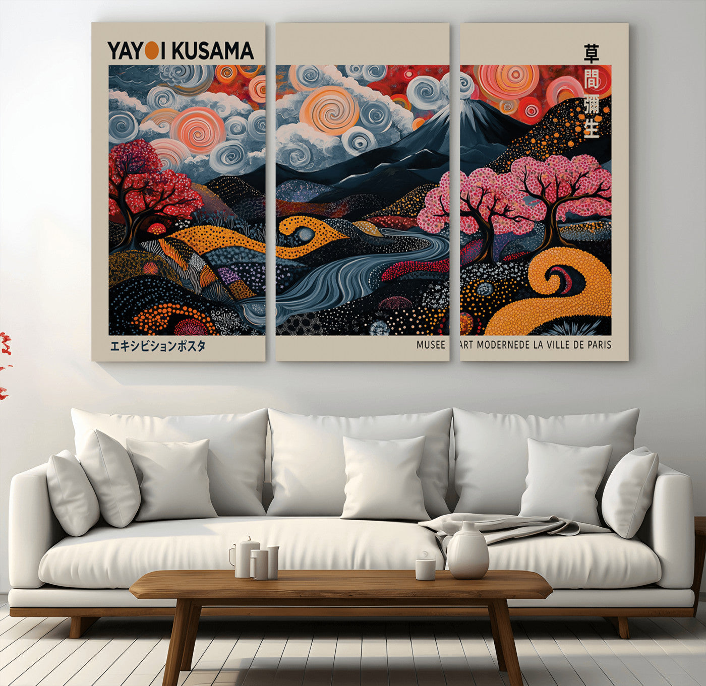 89598235-MGV-CV-36X24-Modern Japanese Wall Art Canvas Print – Framed Contemporary Yayoi Kusama Artwork for Home, Office, Living Room