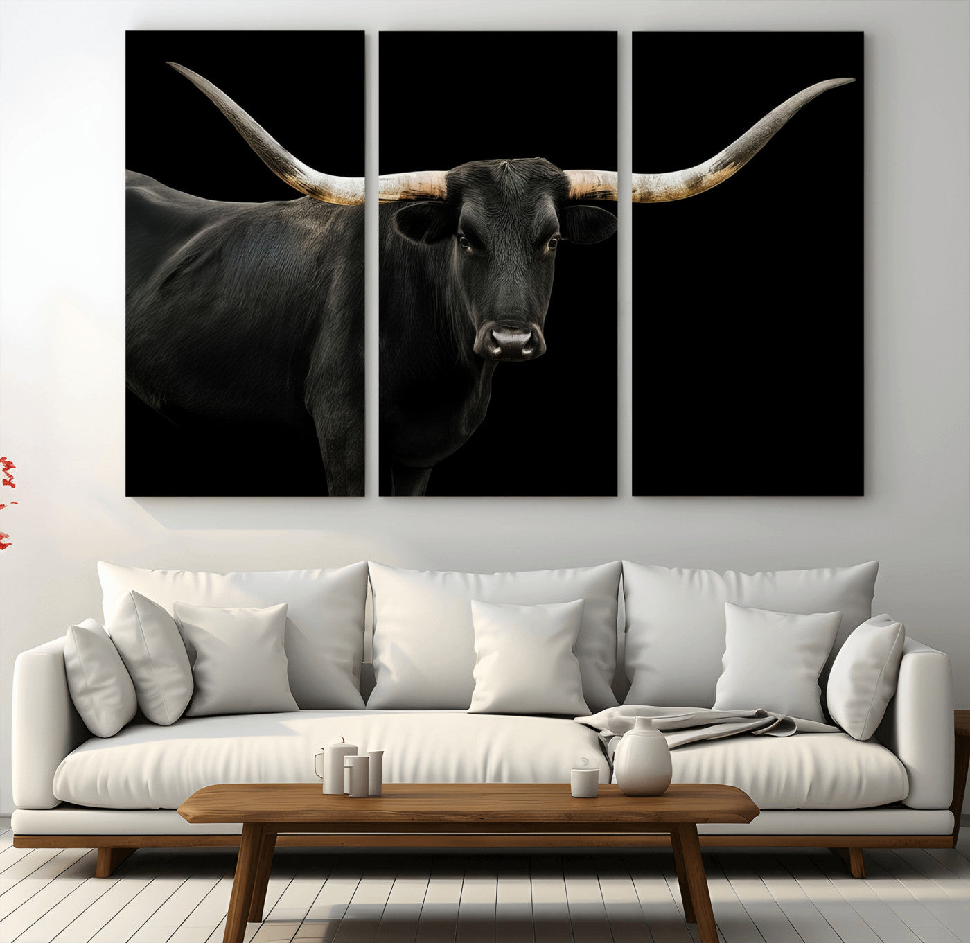MGV-CV-48X32-3P - Texas Longhorn Wall Art Canvas Print, Framed Rustic Western Art Picture Print, Farmhouse Animal Perfect Modern Western Minimalist Decor Artwork