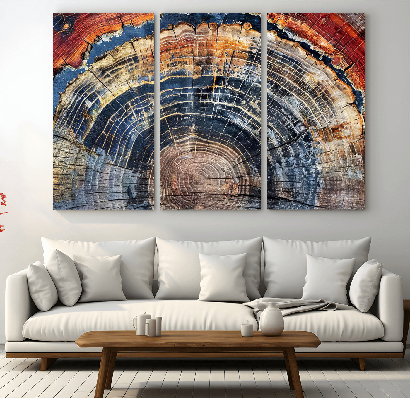 MGV-CV-48X32-3P - Tree Rings Wall Art Canvas Print, Framed Wood Texture Art Picture Print, Petrified Wood Perfect Modern Rustic Decor Artwork