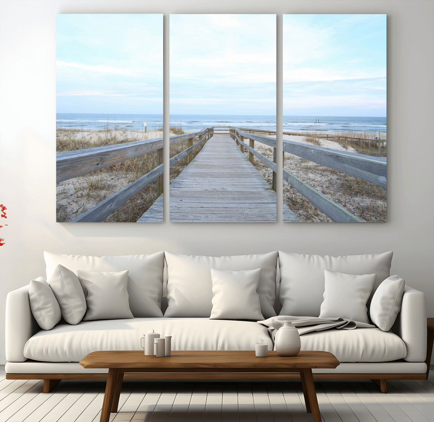 MGV-CV-48X32-3P - Beach Boardwalk Wall Art Canvas Print, Framed Coastal Serenity Art Picture Print, Ocean View Perfect Coastal Decor Artwork
