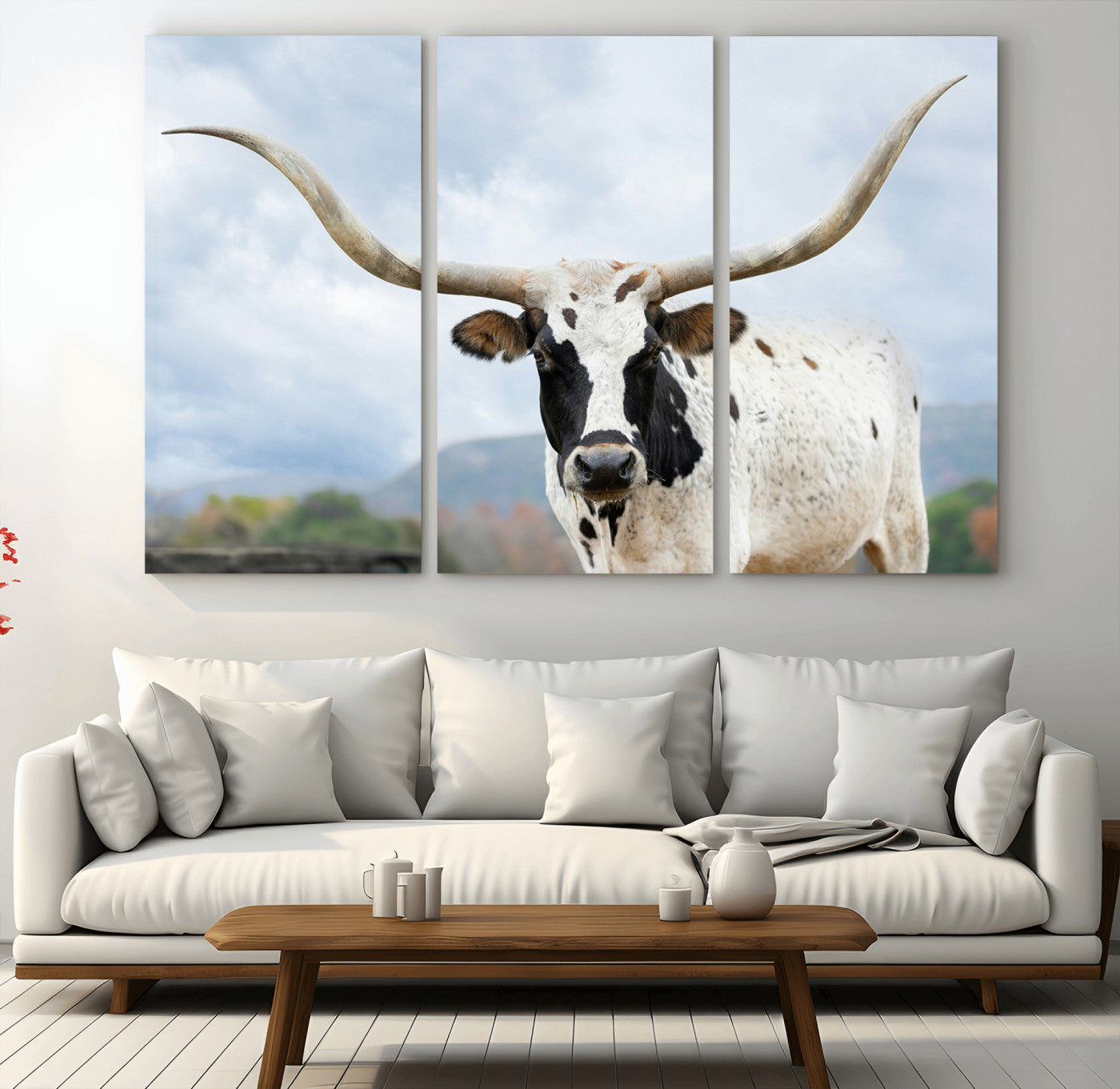 MGV-CV-48X32-3P - Texas Longhorn Wall Art Canvas Print, Framed Western Rustic Art Picture Print, Farmhouse Decor Perfect Farmhouse Decor Artwork