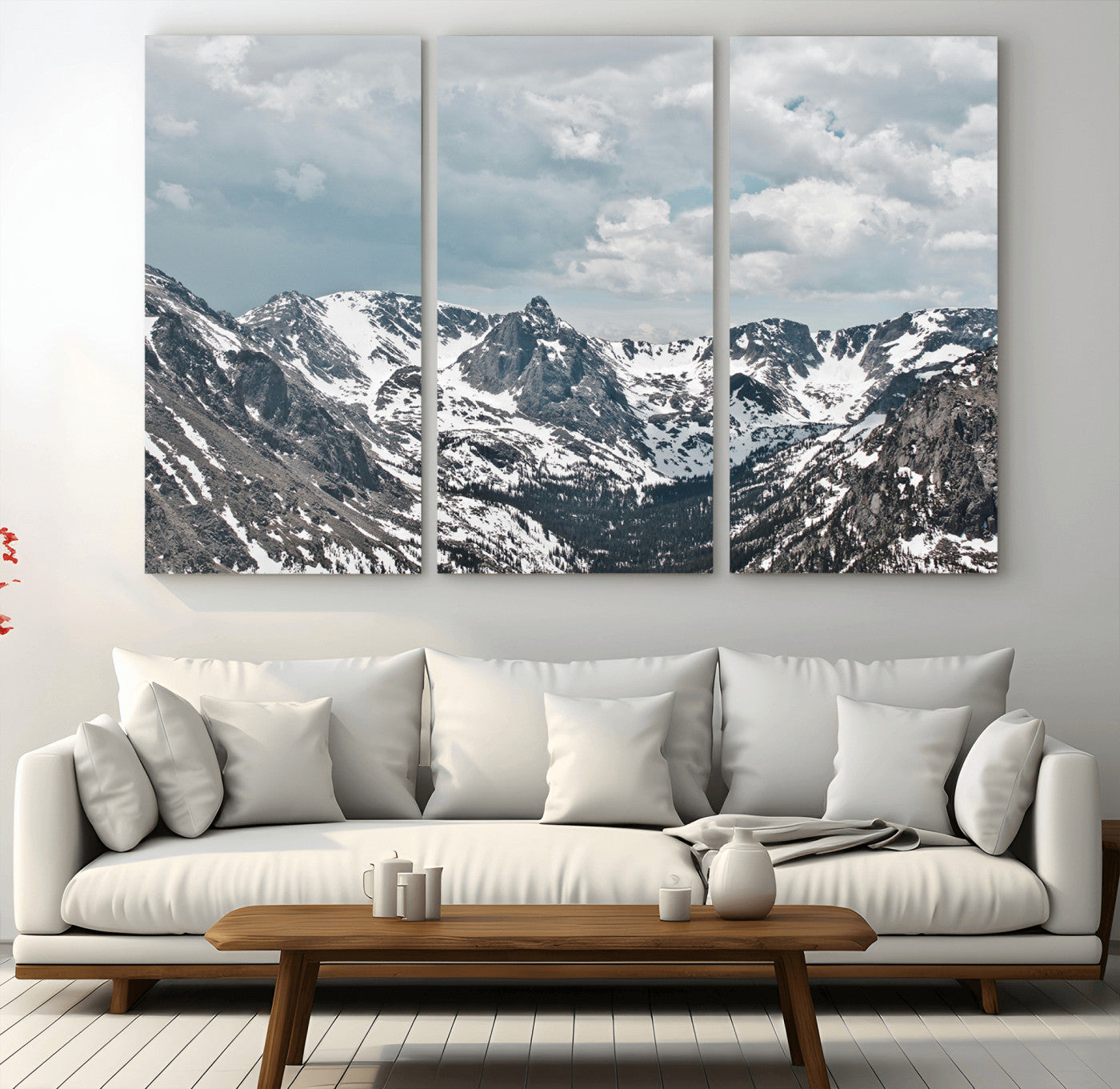 MGV-CV-48X32-3P - Snowy Peaks Wall Art Canvas Print, Framed Alpine Wilderness Art Picture Print, Mountain Escape Perfect Winter Serenity Decor Artwork