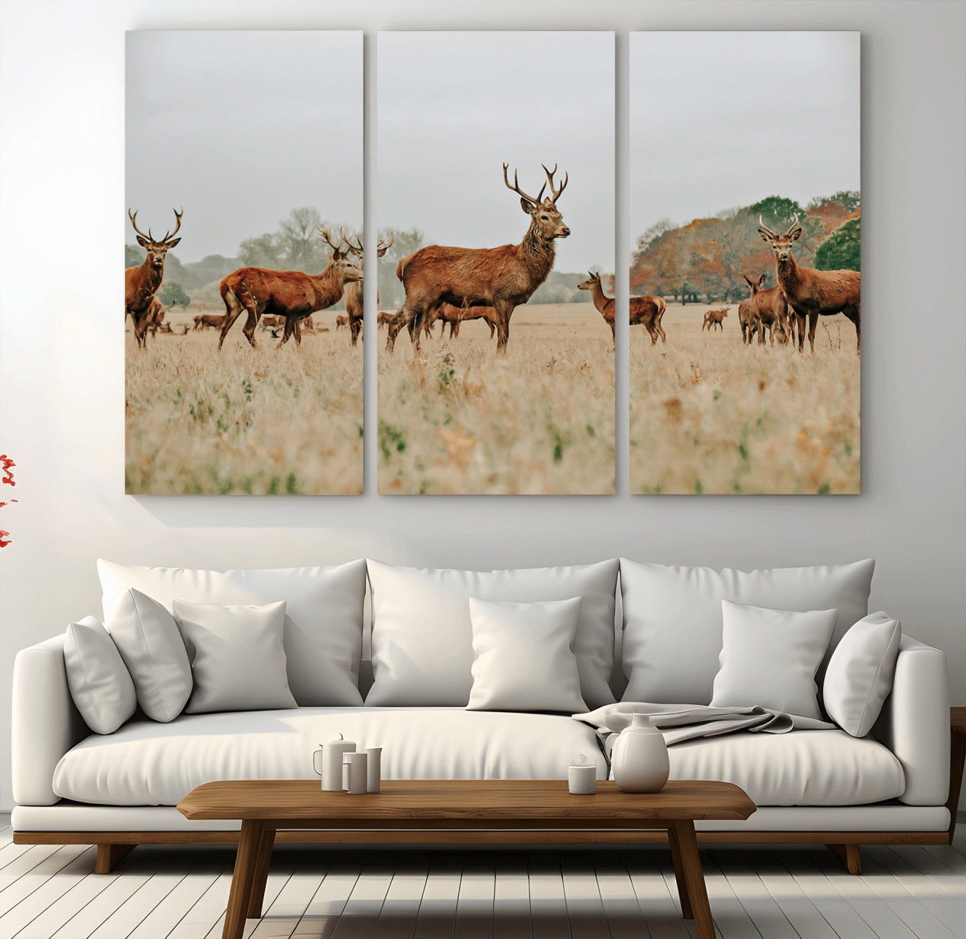 MGV-CV-48X32-3P - Rustic Deer Print Wall Art Canvas Print, Framed Autumn Nature Canvas Art Picture Print, Wildlife Art Print Perfect Rustic Wildlife Decor Artwork