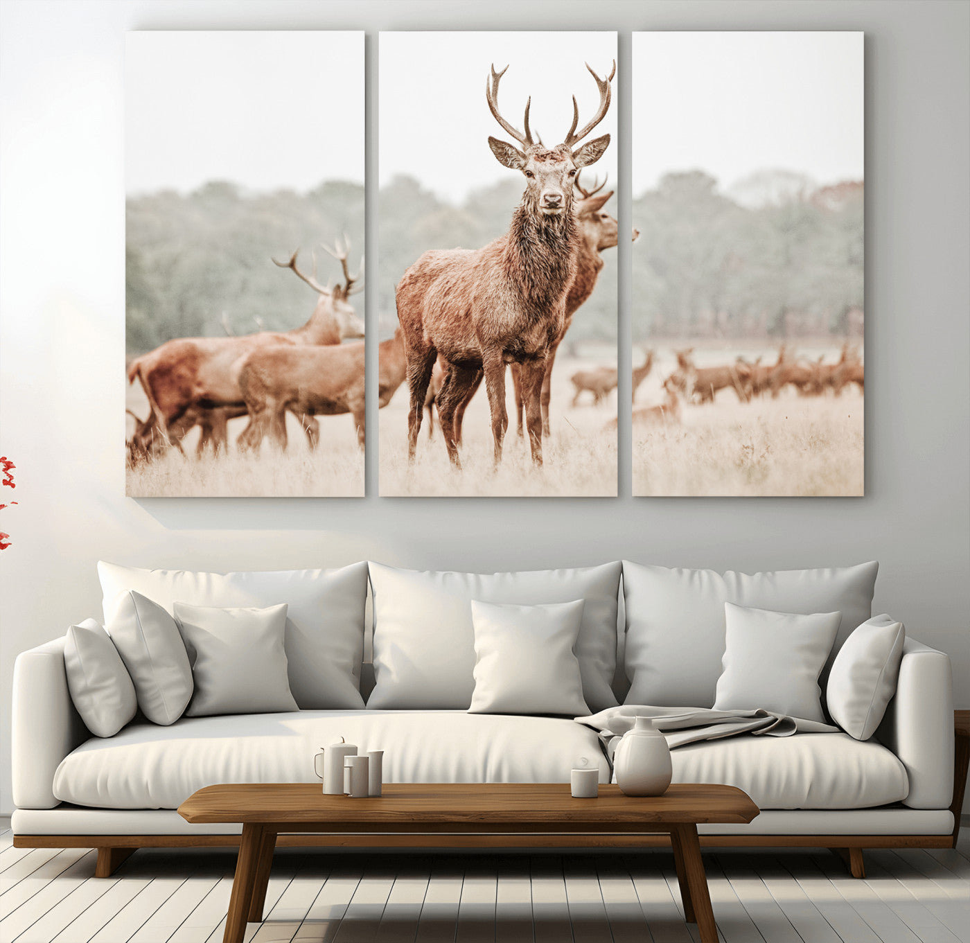 -Rustic Nature Wall Art Canvas Print – Stag Woodland Framed Wildlife Art Picture Print Perfect Lodge Decor