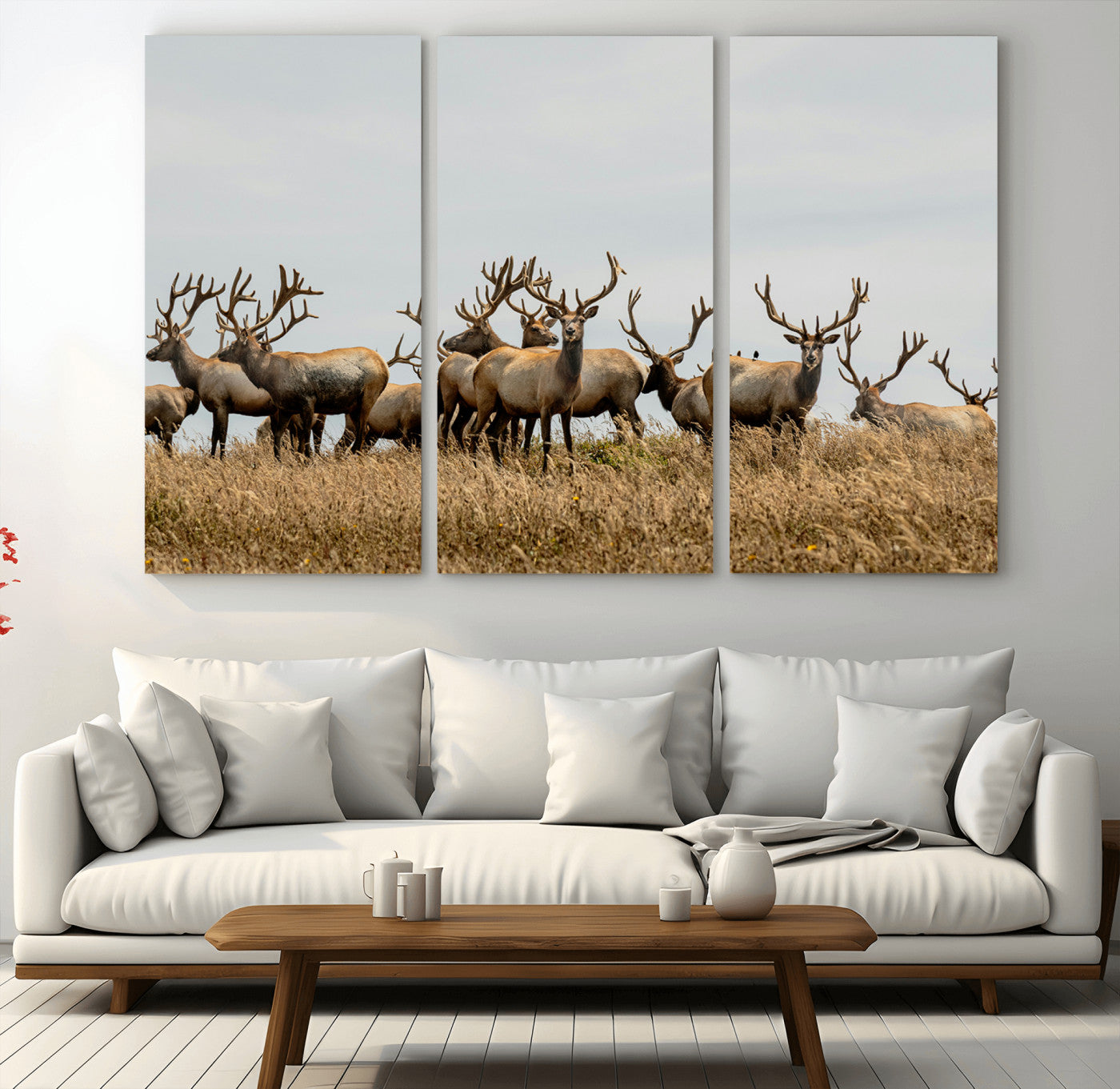 MGV-CV-48X32-3P - Elk Herd Wall Art Canvas Print, Framed Wildlife Photography Art Picture Print, Majestic Antlers Perfect Rustic Wildlife Decor Artwork