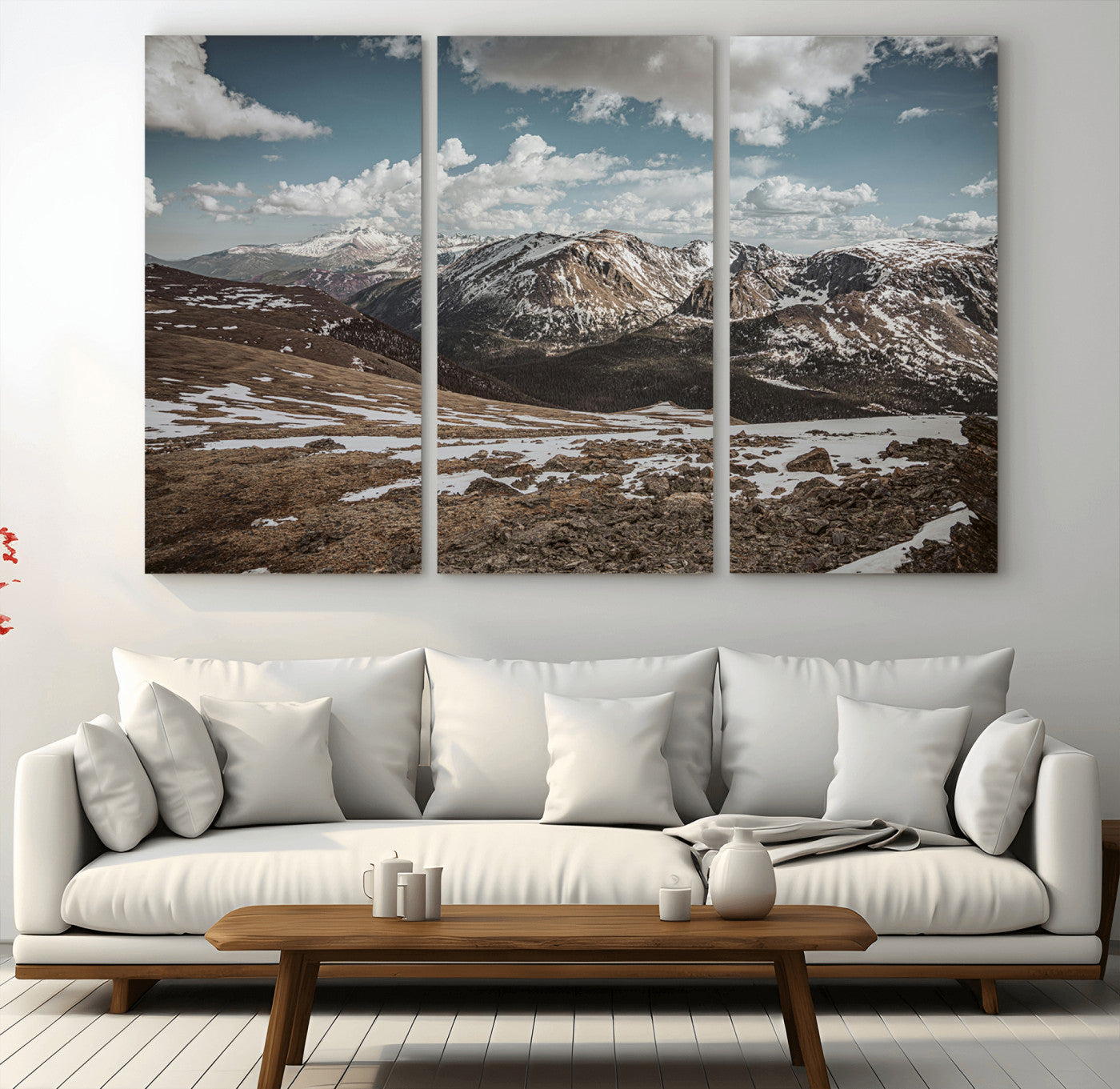 -Mountain Landscape Wall Art Canvas Print – Framed Snowy Peaks Rugged Highlands Nature Scene Artwork for Home Office