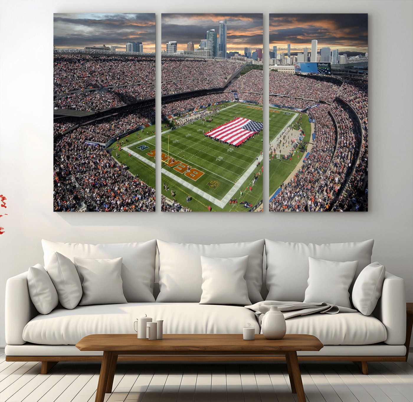 98106777-MGV-CV-36X24-Chicago Bears Soldiers Field Wall Art Canvas Print – Framed Football Stadium Artwork for Sports Fans, Soldier Field Skyline Canvas Decor for Game Room or Man Cave