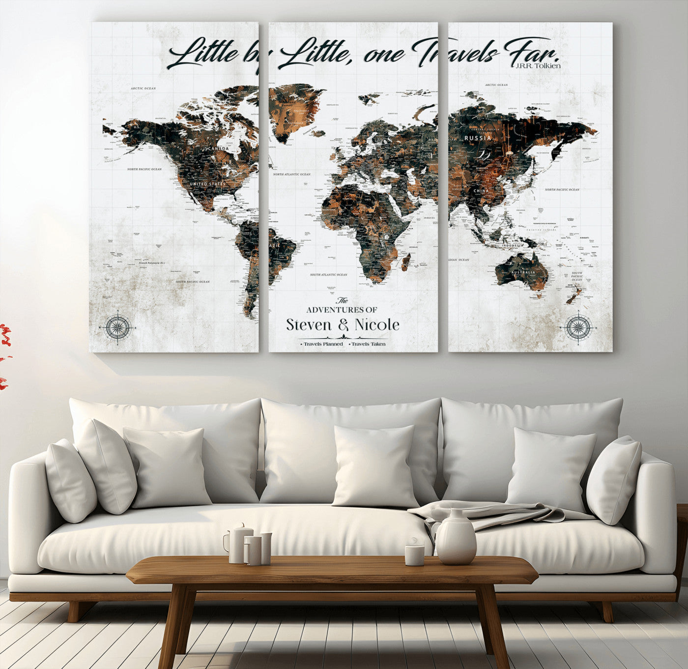 89231588-MGV-CV-36X24-Custom Push Pin World Map Wall Canvas Print – Personalized Travel Tracker with Pins – Framed Large Multi-Size Canvas for Home Office Decor