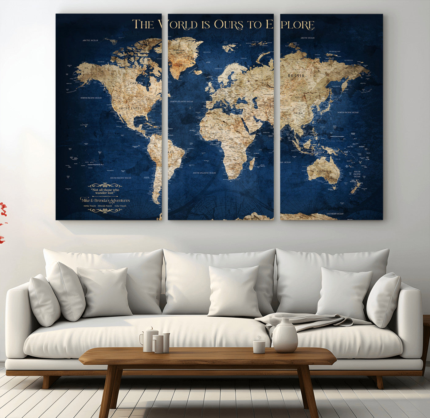 10181149-MGV-CV-36X24-Personalized Push Pin World Map Canvas Print – Custom Travel Tracker Wall Art, Framed Adventure Map Gift for Couples