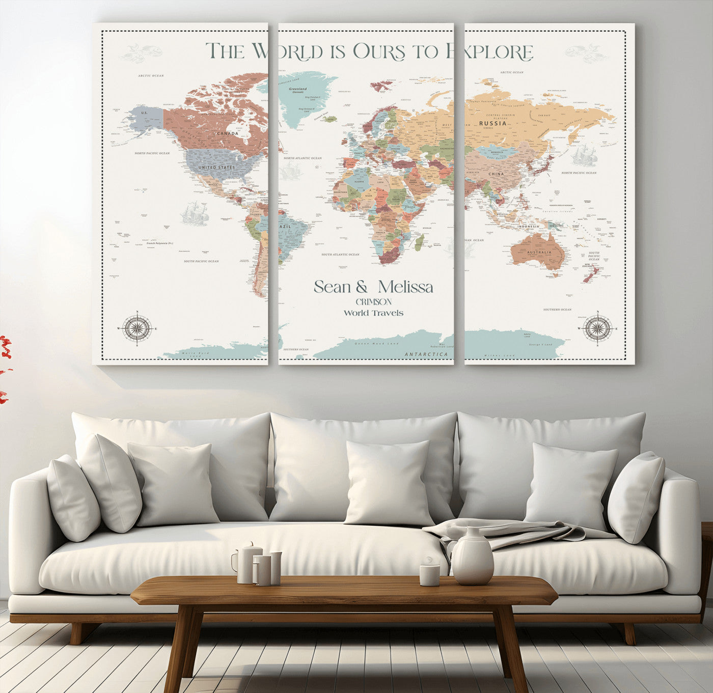 90968866-MGV-CV-36X24-Custom Push Pin World Map Wall Canvas Print – Personalized Travel Tracker with Pins – Framed Large Multi-Size Canvas for Home Office Decor