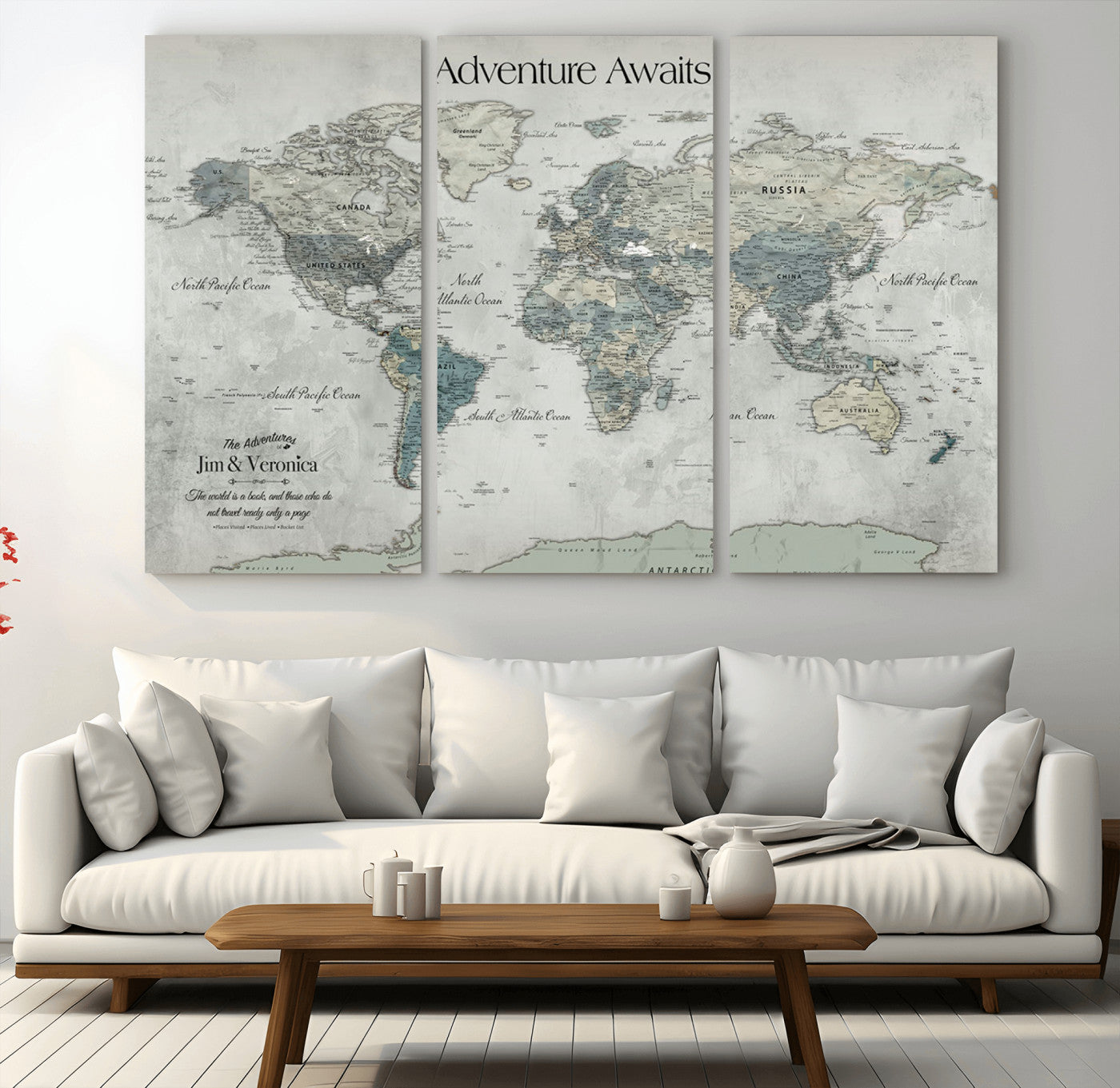 Rehber01-MGV-CV-36X24-Personalized Push Pin World Map Canvas Print – Custom Adventure Travel Map Framed Wall Art Gift for home, office