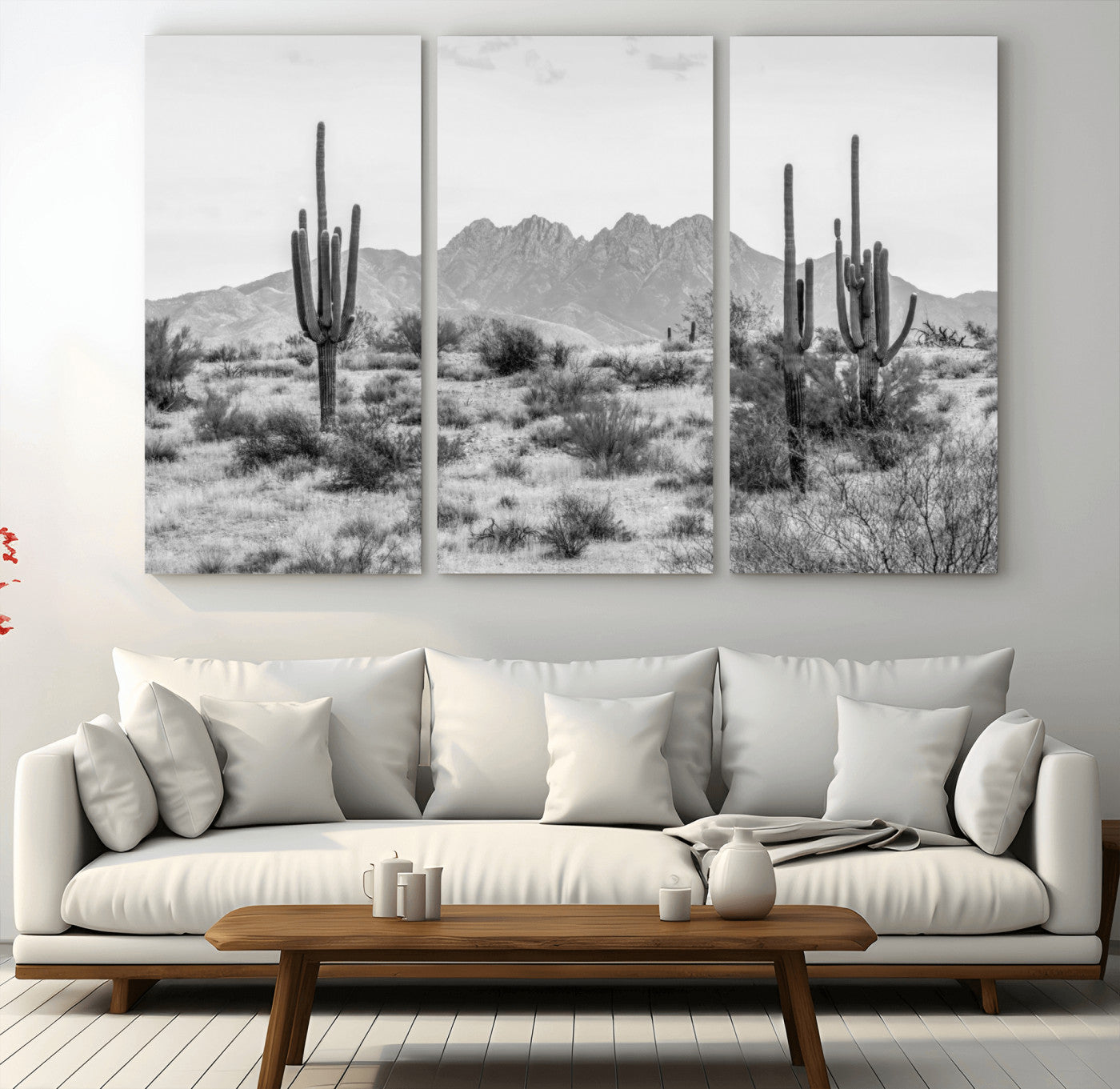 MGV-CV-48X32-3P - Black White Arizona Desert Canvas Wall Art Cactus Farmhouse Wall Art