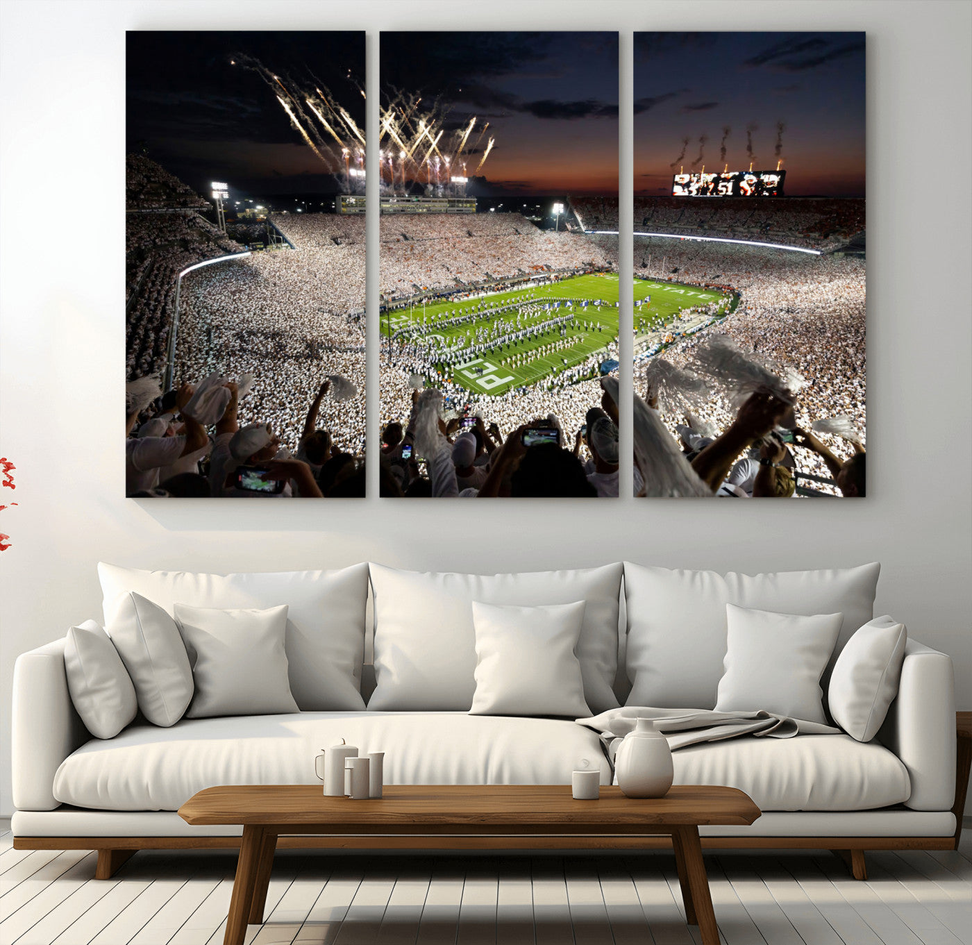 Penn State Stadium Wall Art Print, White Out Football Game Canvas Wall Art, Framed Sports Stadium, Large College Football Canvas Print for Game Room - Man Cave + 555