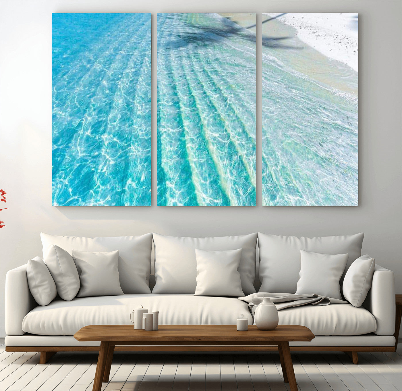 46233906-MGV-CV-36X24 - Serene Clear Blue Ocean Water Canvas Wall Art – Soft White Sand Shore Coastal Print for Home Decor, Relaxation, and Tranquil Vibes