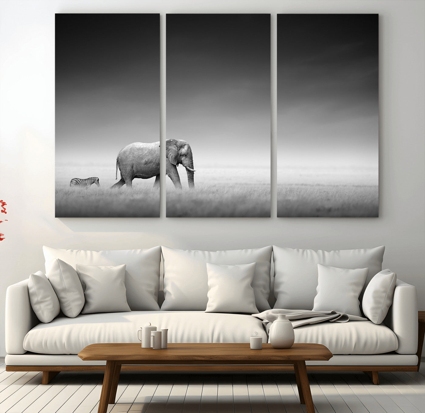 87639-MGV-CV-36X24-Elephand and Zebra Wall Art Canvas Print, Modern Artwork