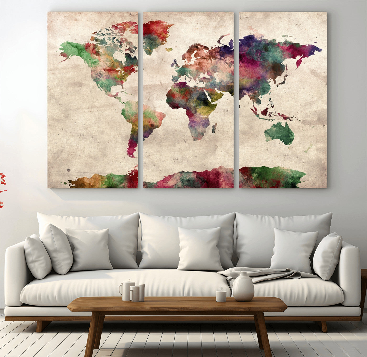69476-MGV-CV-36X24-Watercolor World Map Canvas Print – Framed Push Pin Wall Art for Couples, Colorful Travel Map Artwork for Elegant Home and Office Decor