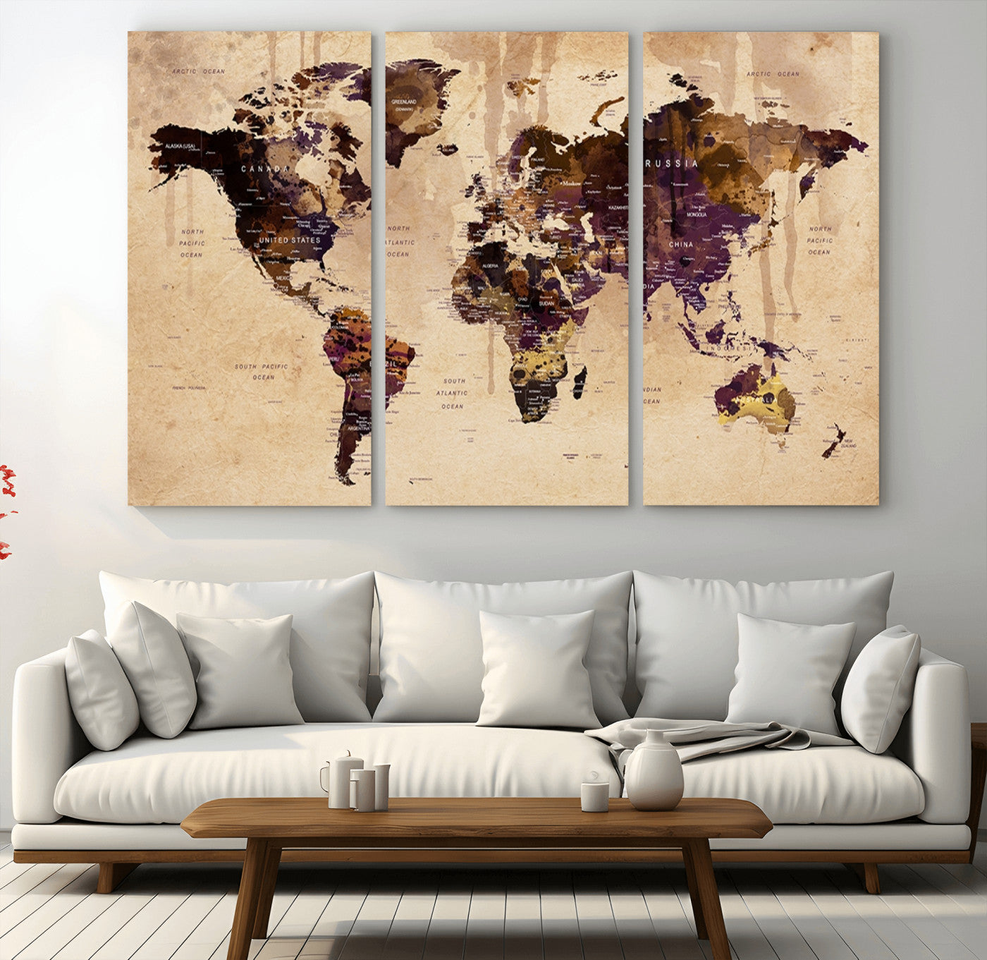 47333-MGV-CV-48X32-3P-Vintage World Map Canvas Wall Art – Framed Push Pin Travel Map for Home and Office Decor