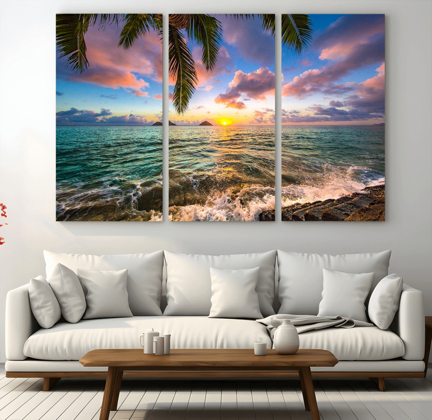 85985-MGV-CV-48X32-3P-Framed Tropical Sunset Art Canvas Print