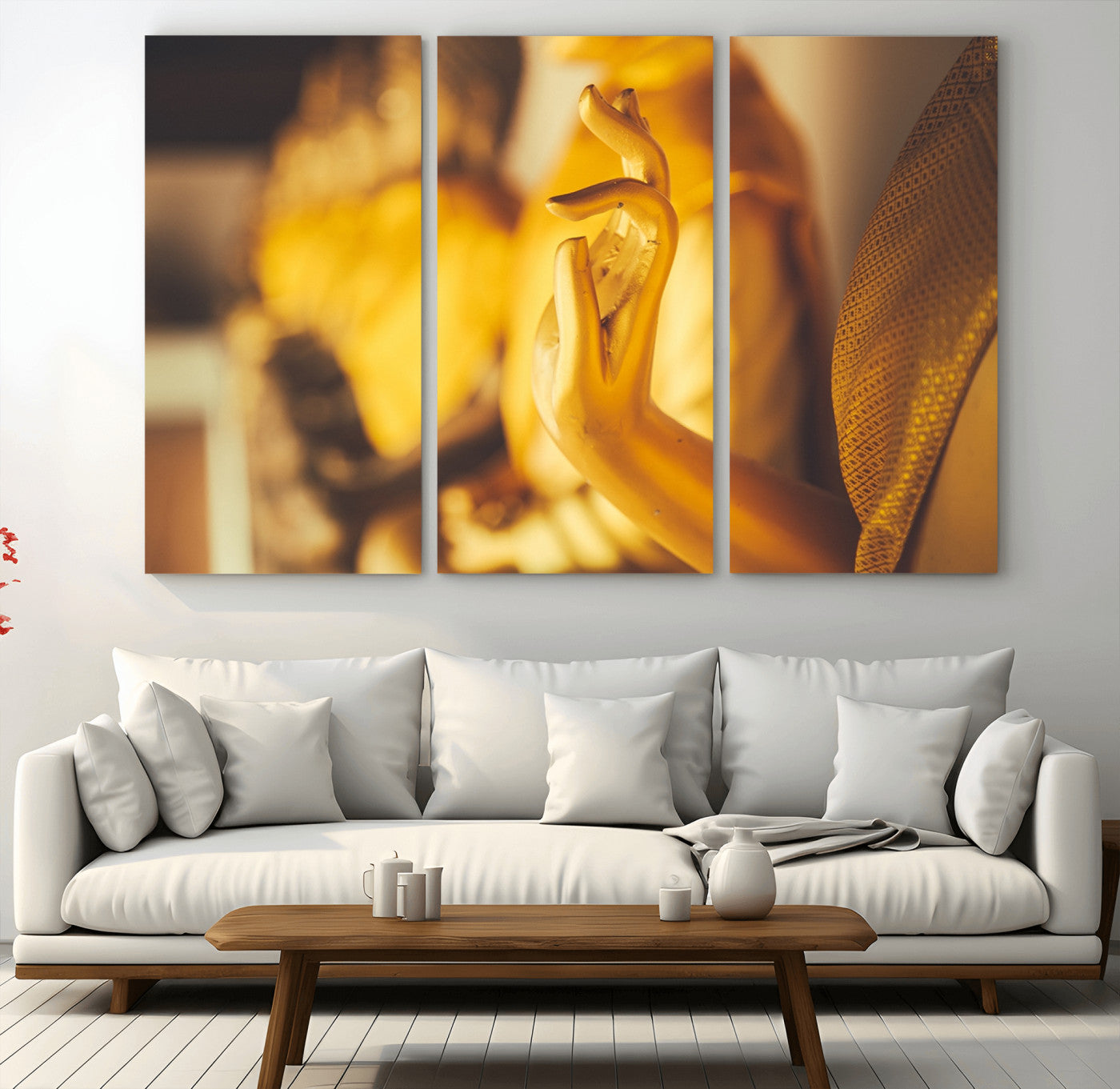 30728-MGV-CV-48X32-3P-Gold Buddha Statue Hands Wall Art Canvas Print