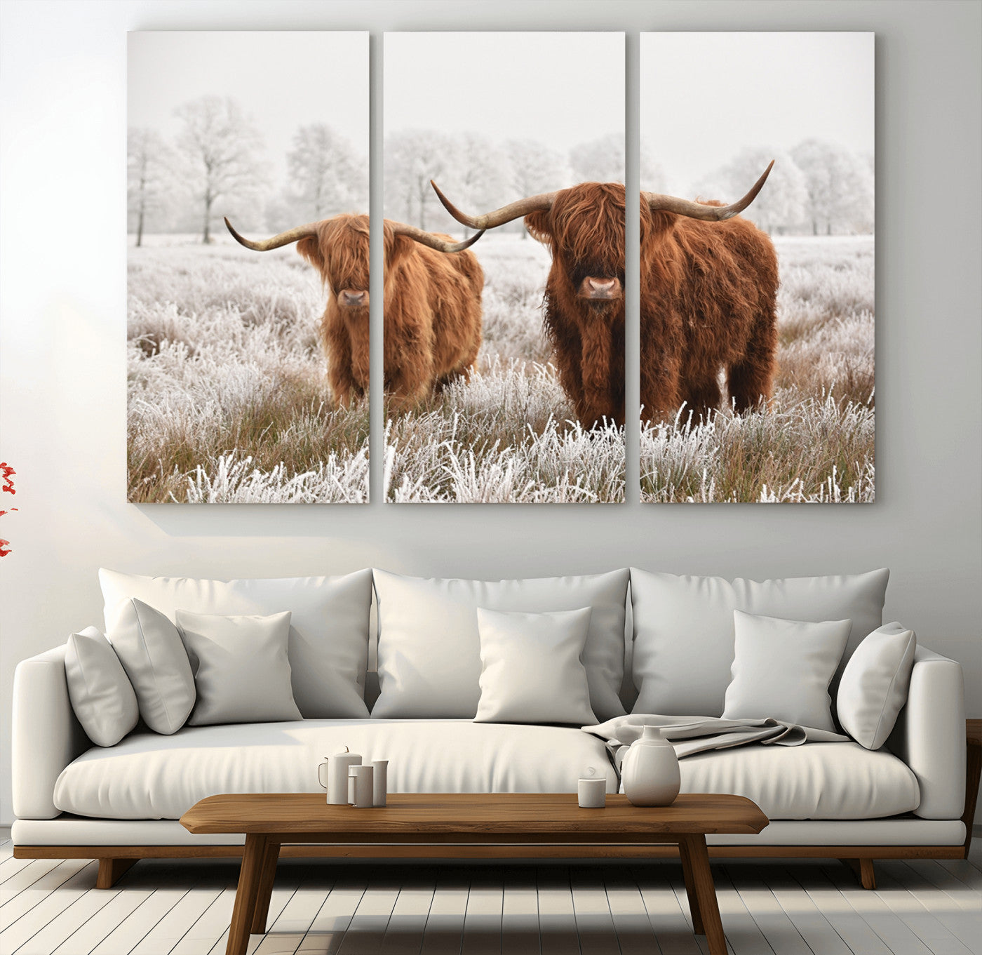 MGV-CV-48X32-3P - Longhorn Cattle Wall Art Canvas Print, Framed Farmhouse Style Art Picture Print, Rustic Cow Perfect Rustic Farmhouse Decor Artwork