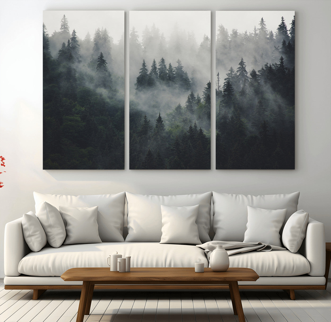 MGV-CV-48X32-3P - Nature Wall Decor - Serene Triptych Nature Print – Woodland Landscape Decor for Living Room or