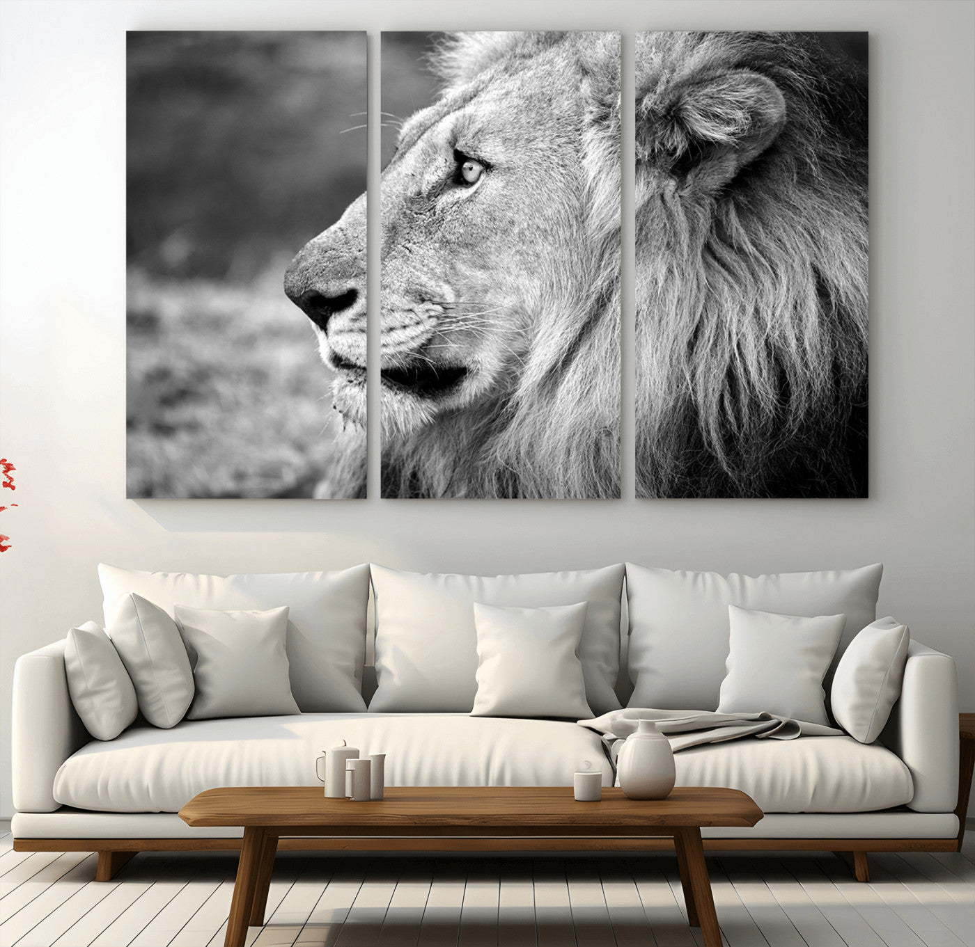 23833-MGV-CV-48X32-3P-Lion Wall Art Canvas Print – Framed Majestic Wildlife Portrait Lion with Regal Presence Artwork for Home, Office