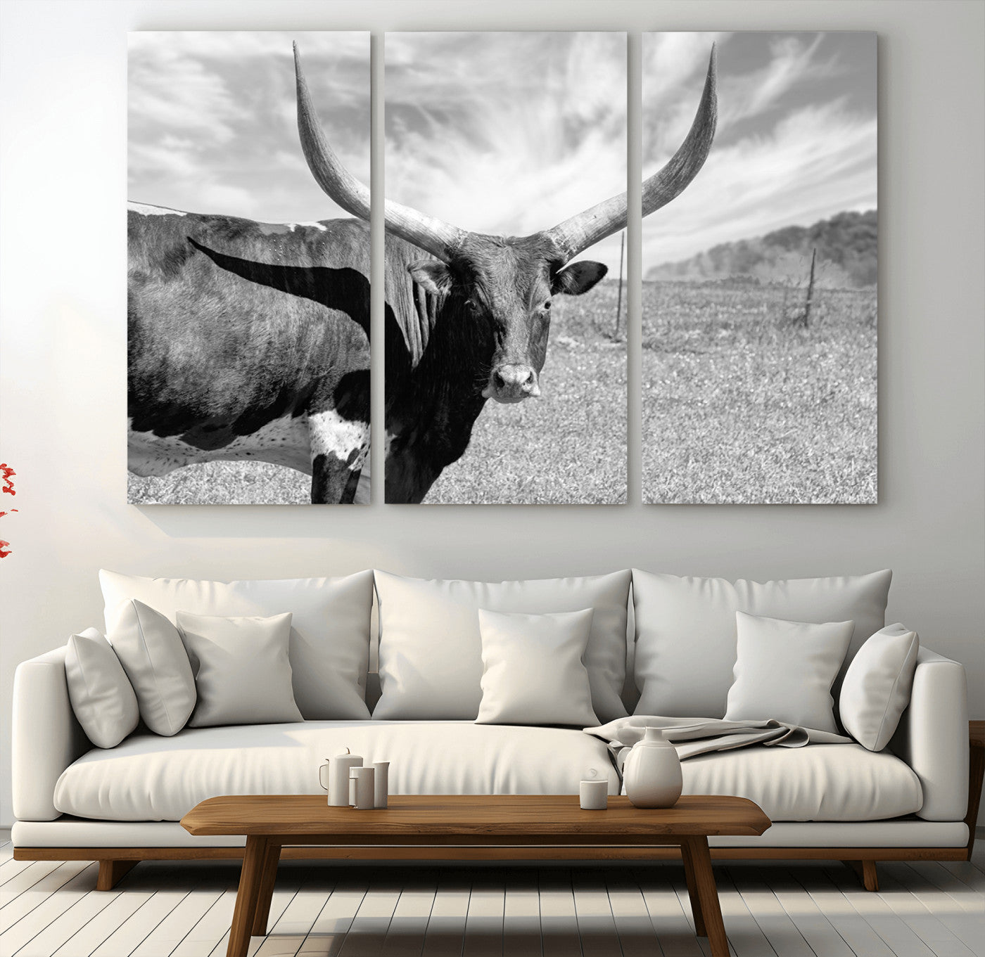 MGV-CV-48X32-3P - Cattle Wall Art Longhorn Cow Canvas Print