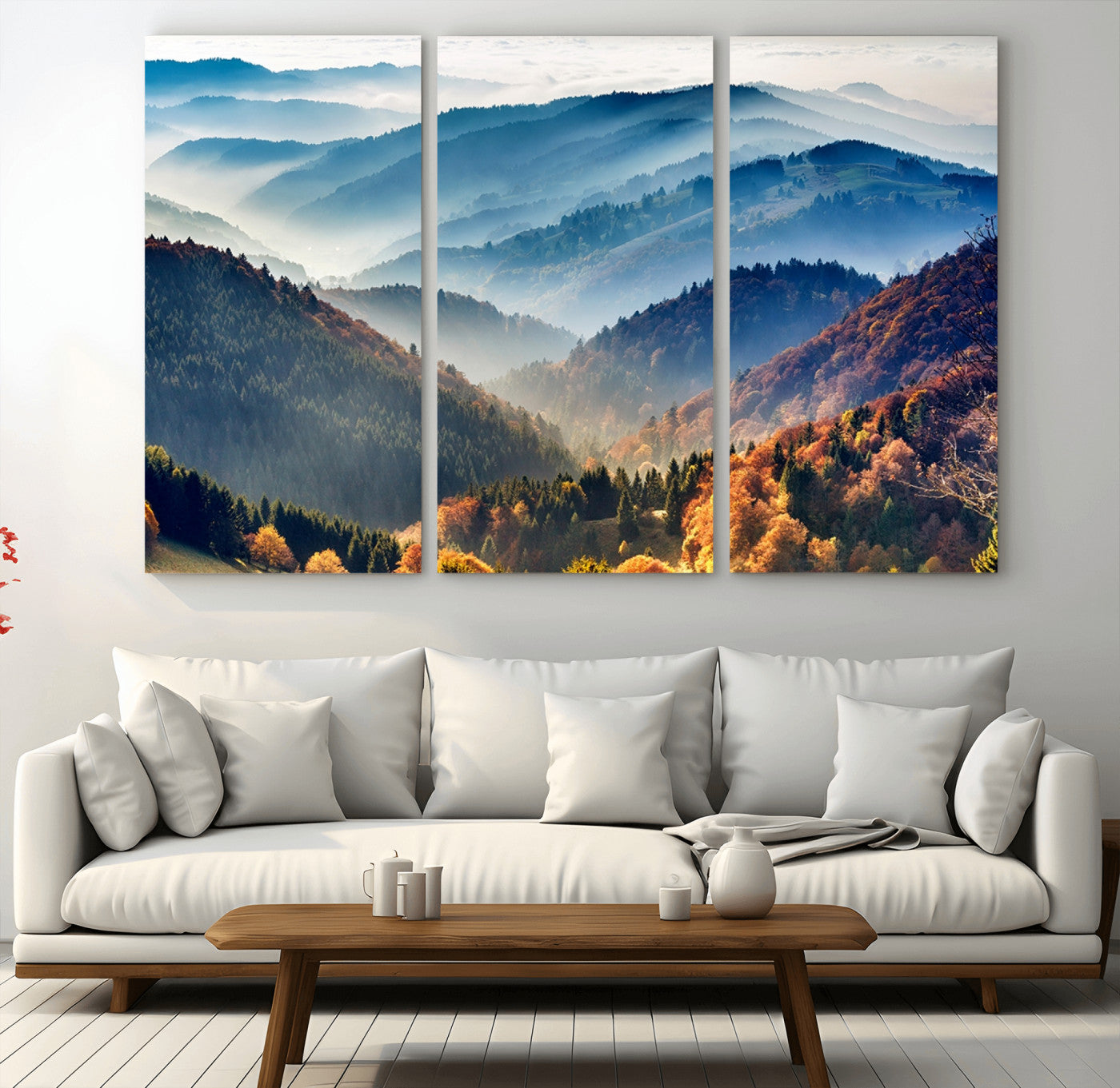 MGV-CV-48X32-3P - Mountains Forest Autumn Wall Art Canvas Print