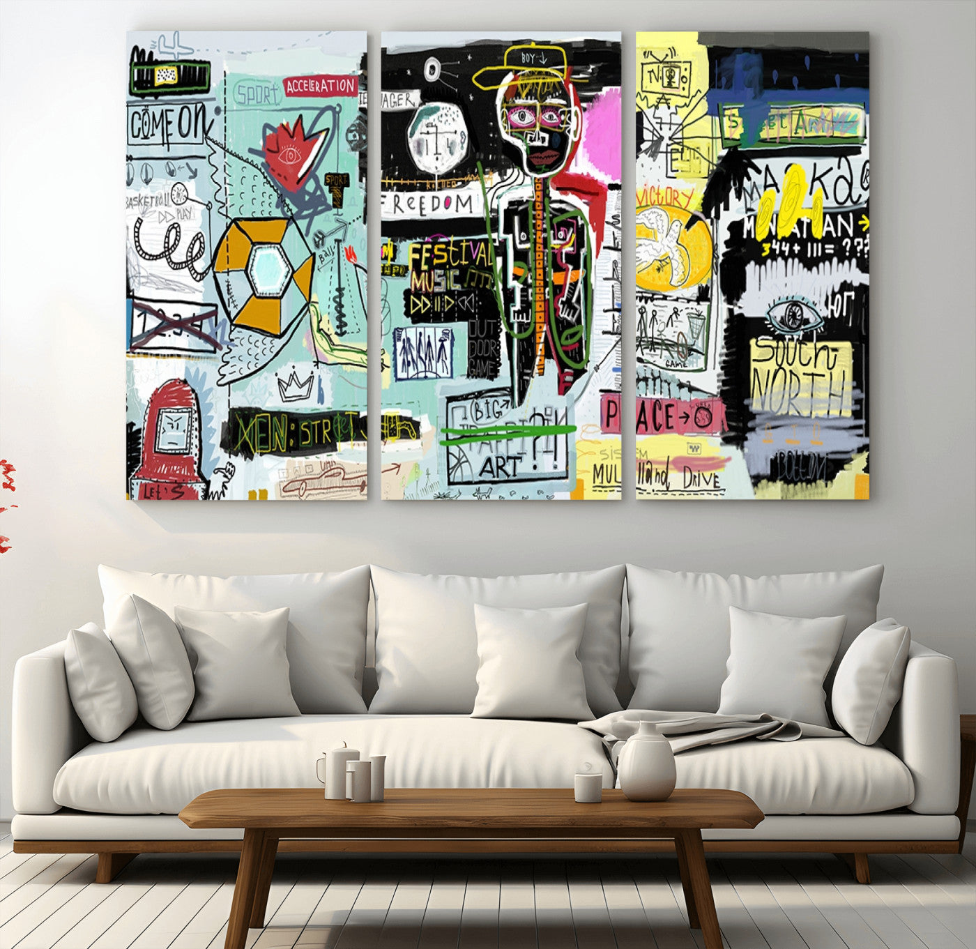 MGV-CV-48X32-3P - Abstract Graffiti Canvas Street Art-Inspired Graffiti Triptych Canvas – Modern Abstract Wall Art for