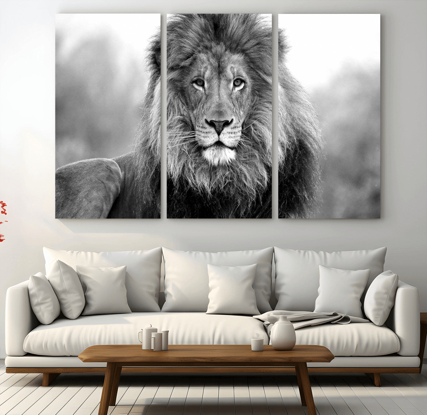 91590-MGV-CV-36X24-Black and White Lion Canvas Wall Art – Animal Print Artwork for Home, Office, Living Room, Guest Room