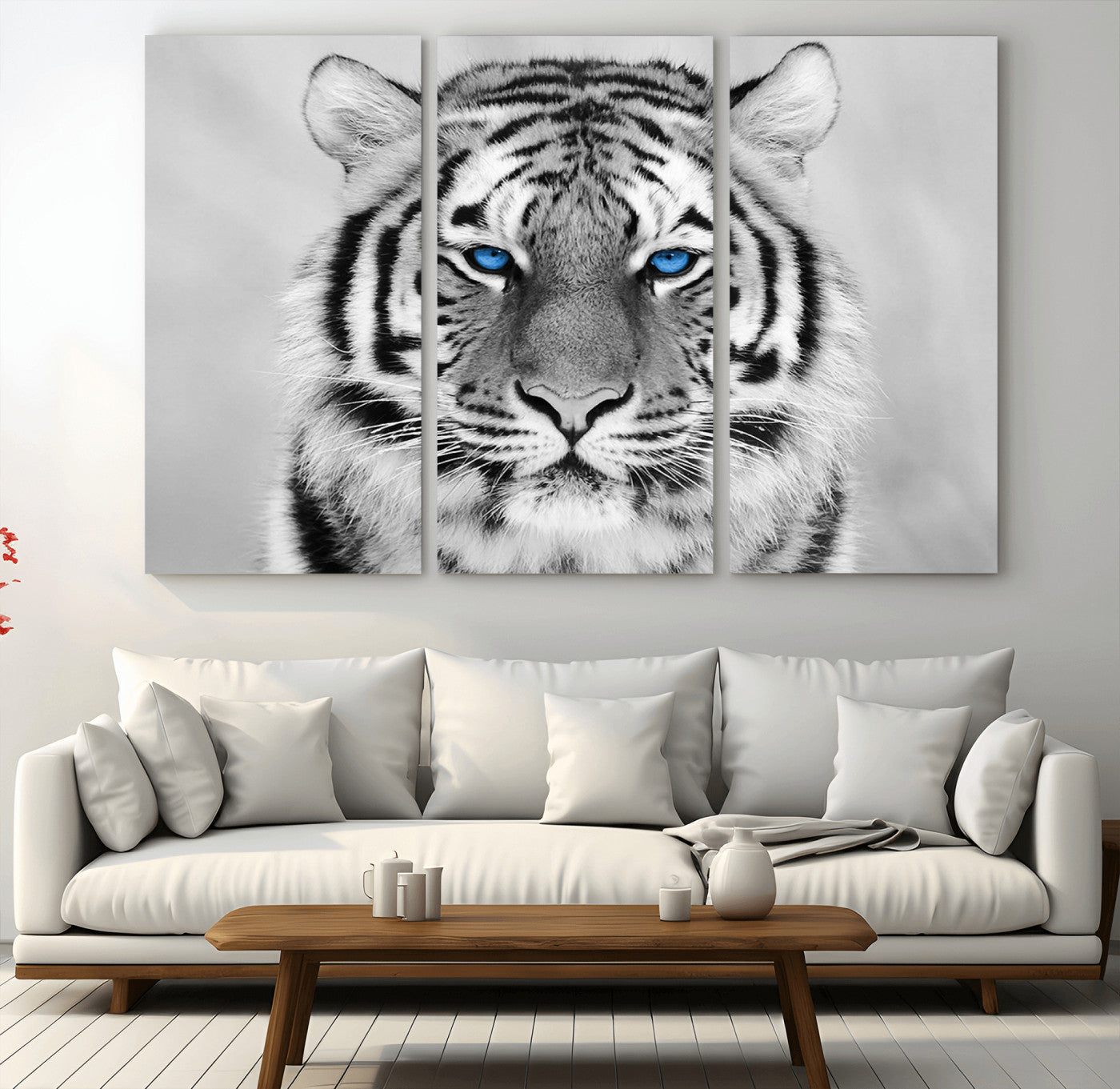 59121-MGV-CV-48X32-3P-Black and White Tiger Wall Art Animal Canvas Print