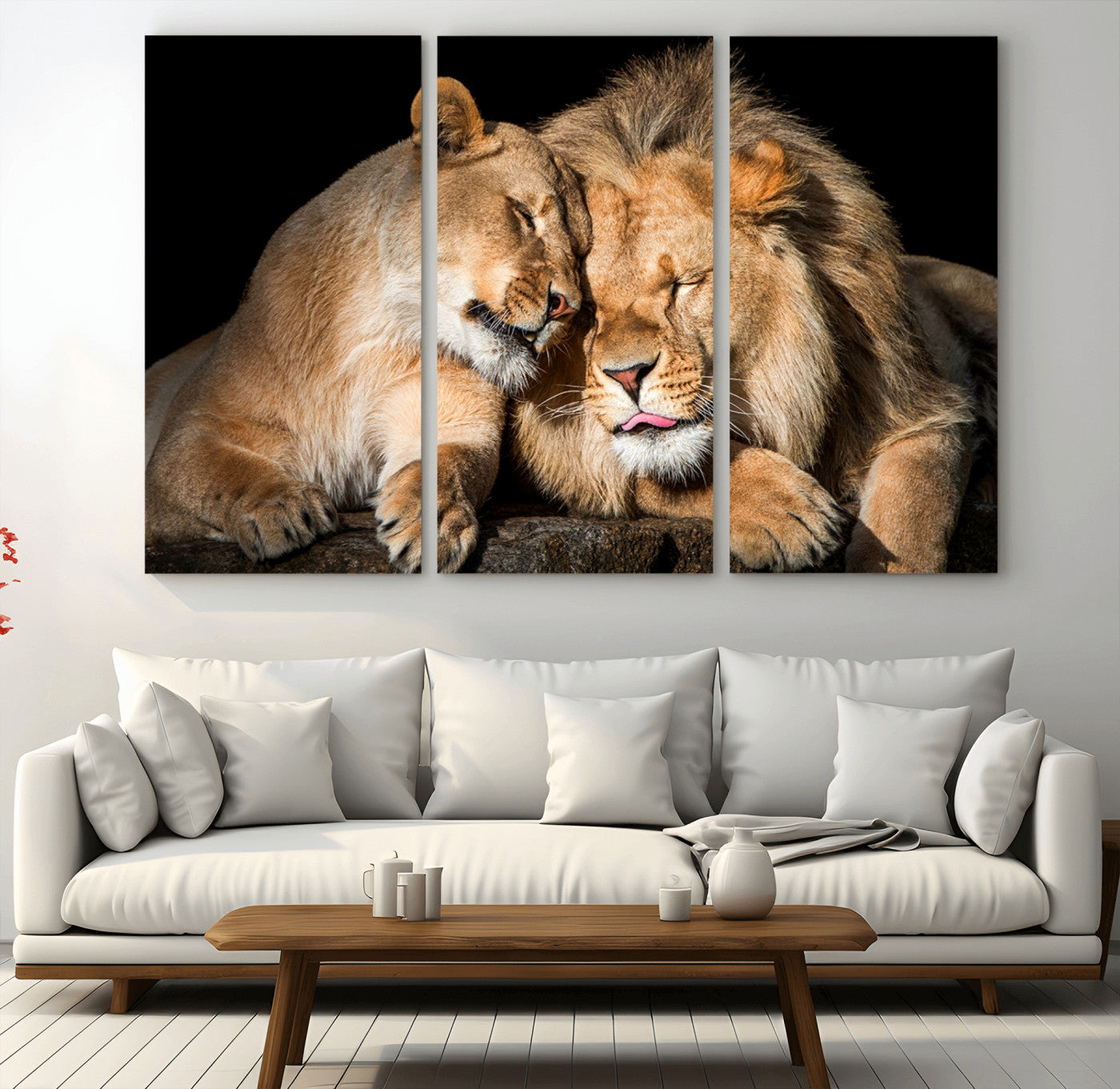 MGV-CV-48X32-3P - Lion and Lioness Wall Art Print Canvas | 3-Panel African Wildlife Canvas Print | Animal-Themed Art