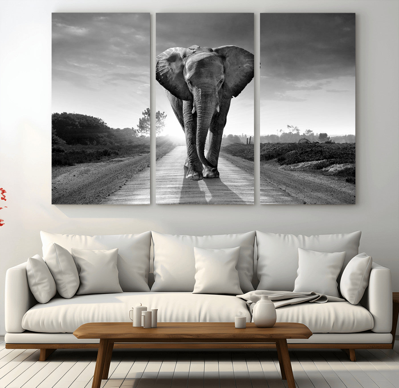 56739-MGV-CV-36X24-Black and White Elephant Wall Art Canvas Print