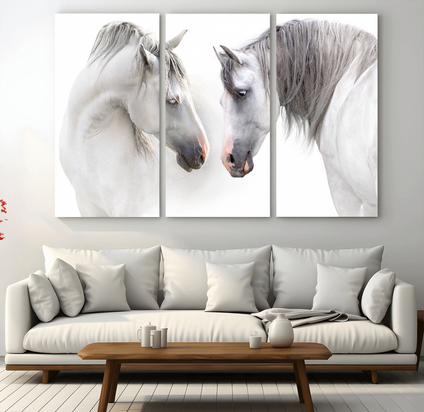 81129-MGV-CV-48X32-3P-White Horse Wall Art Animal Canvas Print